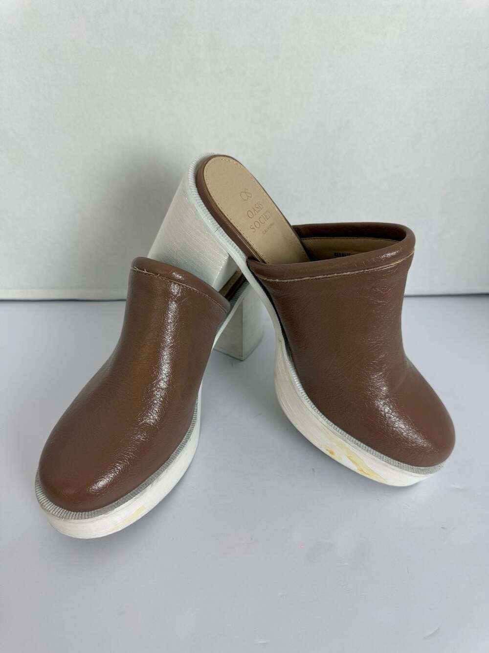 Oasis Society The Ava Clog in Tan Platform Block Heel Mule